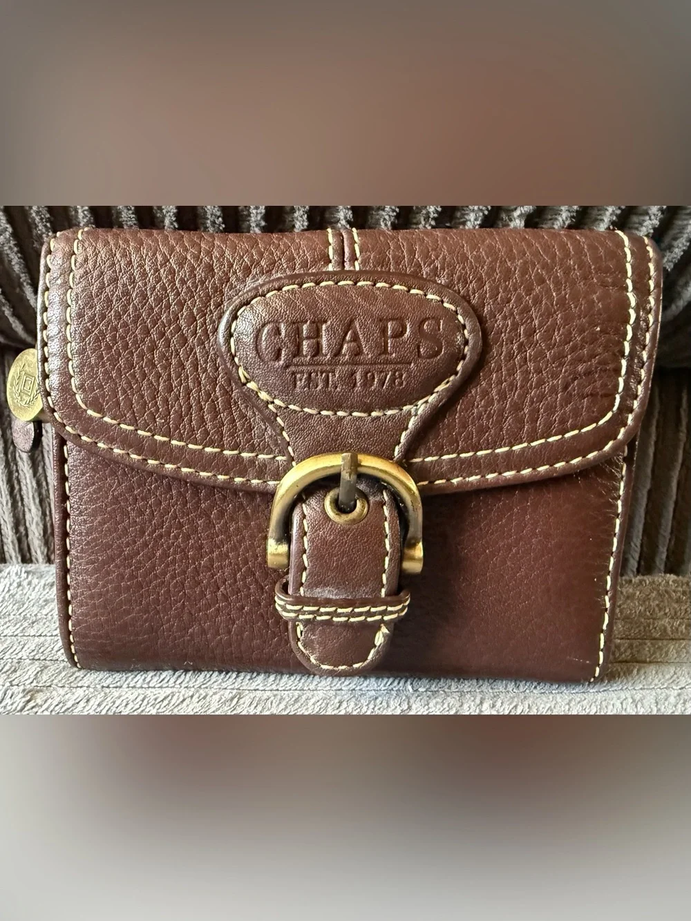 Chaps Brown Leather Women's Small Buckle Wallet